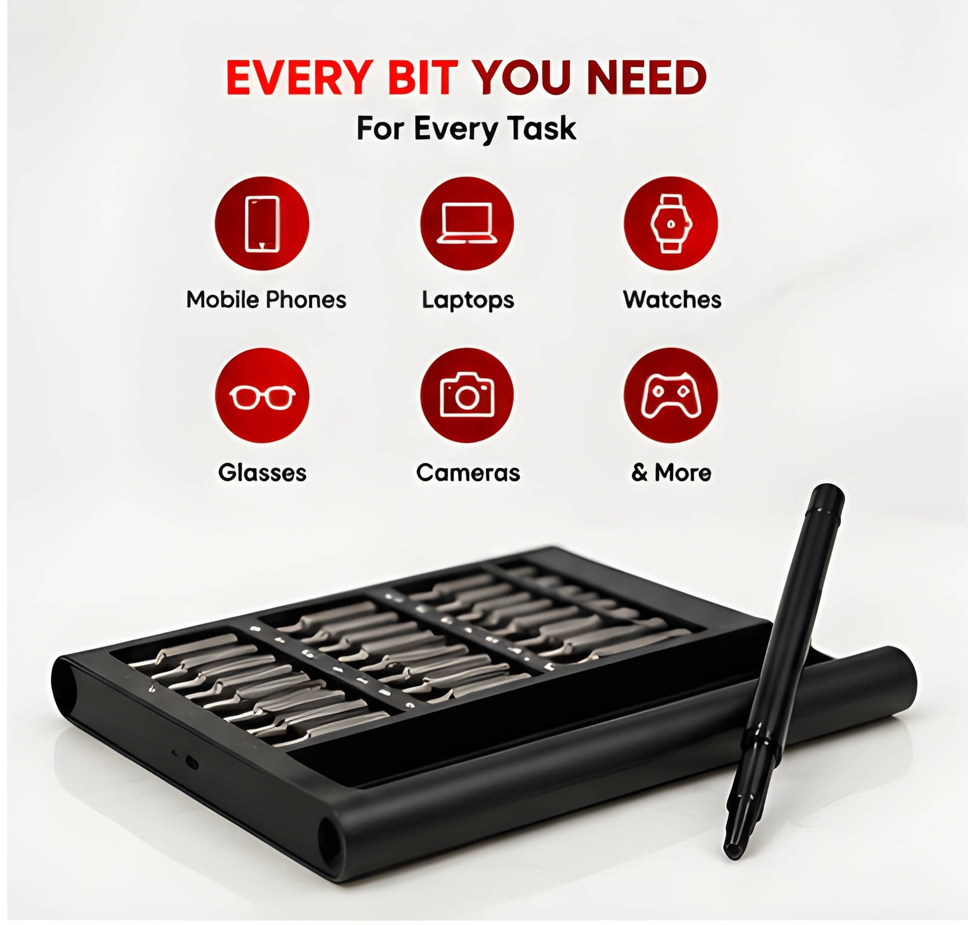Interchangeable precision screwdriver bits for small repairs